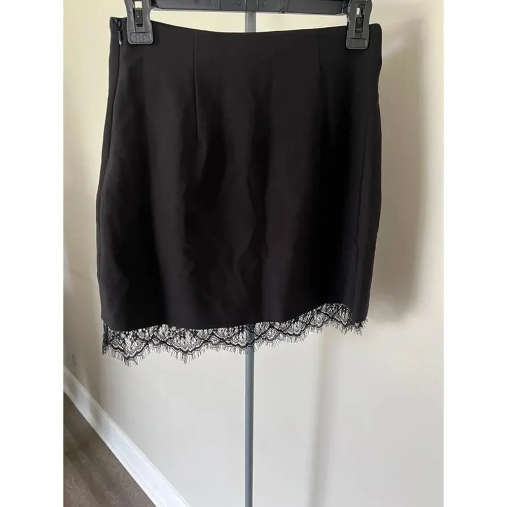 Commence Black Mini Skirt with Gold Rose Buttons and Lace Trim size Medium - Picture 3 of 5